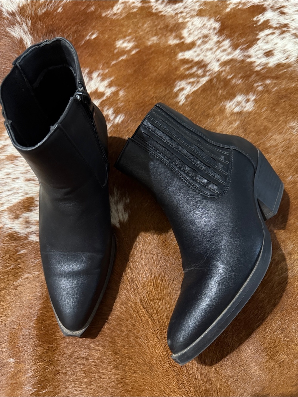 Women’s Black Pointed Ankle Booties with Low Block Heel